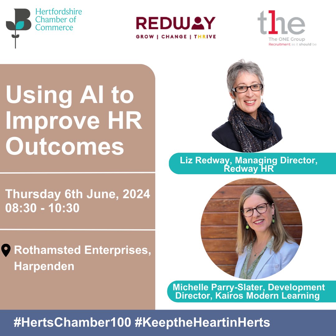 🤖 Using AI to improve HR outcomes 📅 Thursday 6th June We’ve teamed up with The ONE Group to host this interactive session on using AI to improve HR outcomes in your business. Book your spot at this event now: my.hertschamber.com/calendar_detai… #HertsChamber #HR
