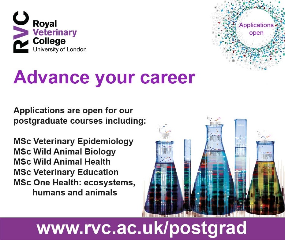 🧪 Postgraduate courses open for applications. Join us and you’ll find a vibrant and growing postgraduate community. 🏁 Starting: September 2024 ➡️ Visit our website for more details and how to apply: rvc.ac.uk/postgrad