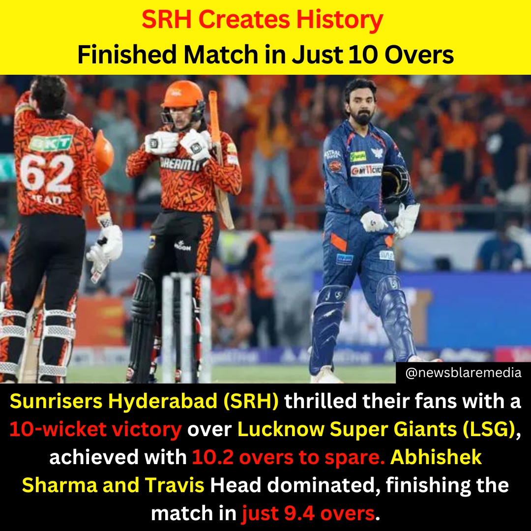 (SRH) delivered an outstanding performance, delighting their fans with a comprehensive 10-wicket victory over Lucknow Super Giants (LSG) #sunrisehyderabad #SRH #Outstanding #performance #fans #delight #AbhishekSharma #sports #SportsNews #ipl #ipl2024 #iPlayer #ipl2024updates