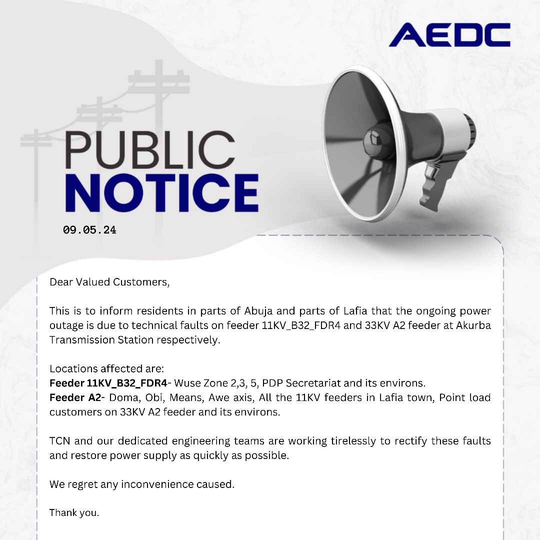Dear Customers, This is for your information. 
#AEDC #Abujadisco 
#PowerofCommitment