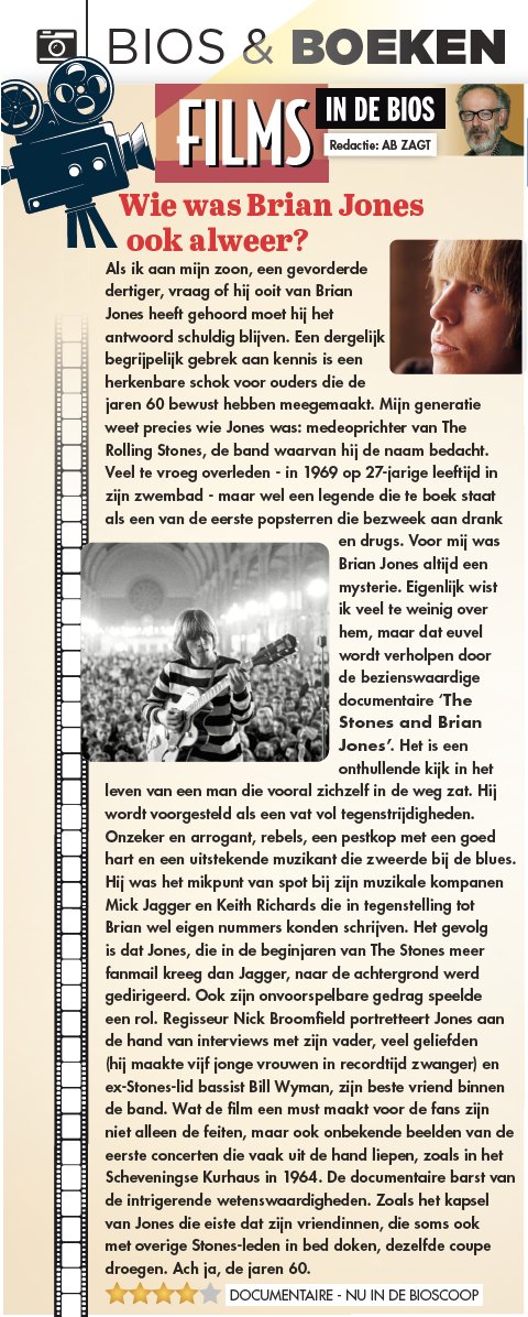 "De docu barst van de intrigerende wetenswaardigheden. Zoals het kapsel van Jones die eiste dat zijn vriendinnen, die soms ook met overige Stones-leden in bed doken, dezelfde coupe droegen. Ach ja, de jaren 60."  ★★★★ Ab Zagt <a href="/MAXMagazineNL/">MAX Magazine</a> 
#TheStonesAndBrianJones nu te zien