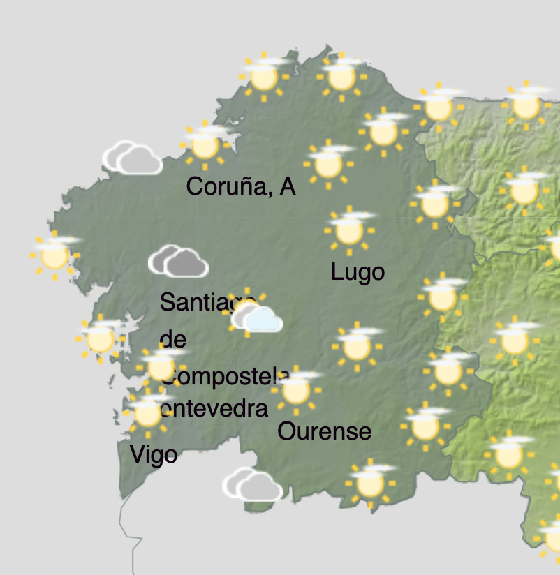 #Bosdías #Galicia ☺️ Pouco nubrado ou despexado, con nubes baixas no litoral 🌤️ 🌡️ Mínimas en ascenso salvo na provincia da Coruña, onde se esperan poucos cambios. Máximas en descenso no litoral e con poucos cambios no resto 🍃Vento frouxo variable ➕ℹ️ @AEMET_Galicia