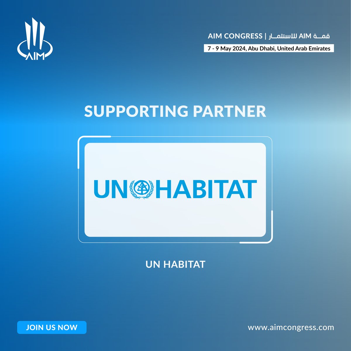 Proudly featuring UN-Habitat as one of our esteemed Supporting Partners!

#AIMCongress2024 #UNHabitat #SustainableCities #UrbanInnovation