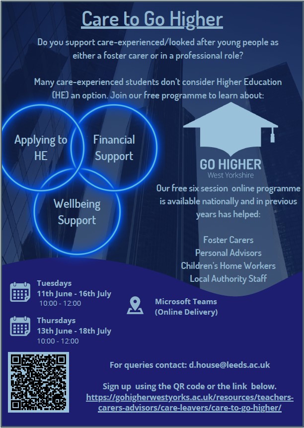 Register now for @GoHigherWY's free Care to Go Higher Programme! Open nationally to carers and key influencers of care-experienced youth to support informed decisions about Higher Education. Let’s bridge gaps and create opportunities!  #EducationMatters #CareLeavers #HigherEd