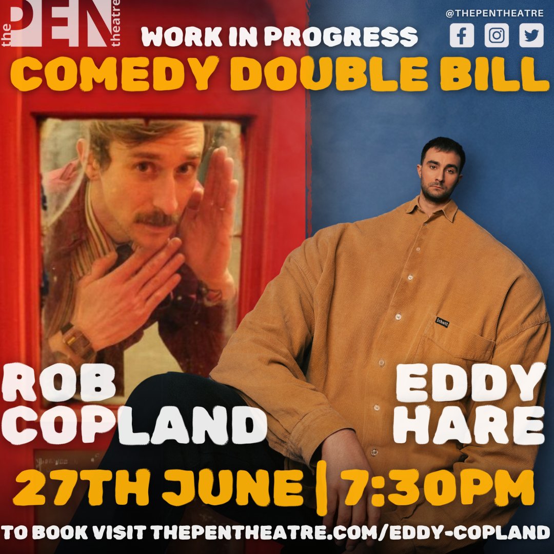 📣 NEW COMEDY DOUBLE BILL FRINGE PREVIEW ANNOUNCEMENT 📣 Double bill of Edinburgh previews from @Robertdcopland & @eddyhare | 27TH JUNE | 7:30PM |★ ★ ★ ★ - Broadway Baby on Eddy Hare | ★ ★ ★ ★- The Wee Review on Rob Copland | Book tickets now > thepentheatre.com/eddy-copland