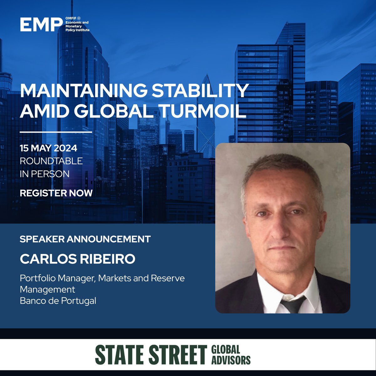We are excited to announce that Carlos Ribeiro of @bancodeportugal will be joining us at the 'Maintaining stability amidst global turmoil' roundtable with @StateStreetGA next week. Find out more and register your interest to attend here: omfif.org/meetings/maint…