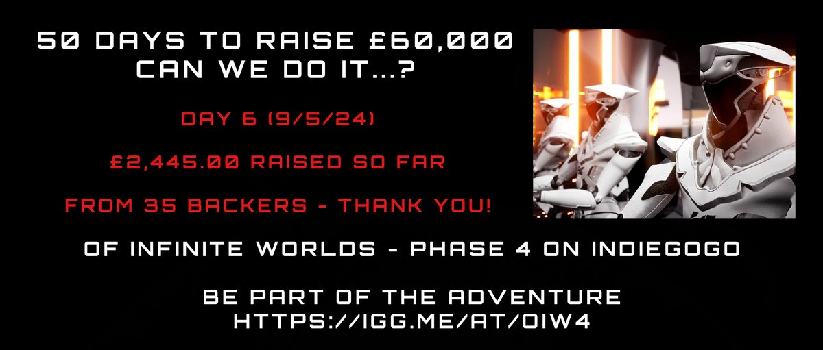 Thank you to everyone who joined our fundraiser. 35 folks have chipped in and raised £2,445.00! Thank you! Making #scifi movies is my lifelong passion and every penny raised goes into funding our new movie. If you want a space adventure, be part of it😀: igg.me/at/OIW4/x/3950…