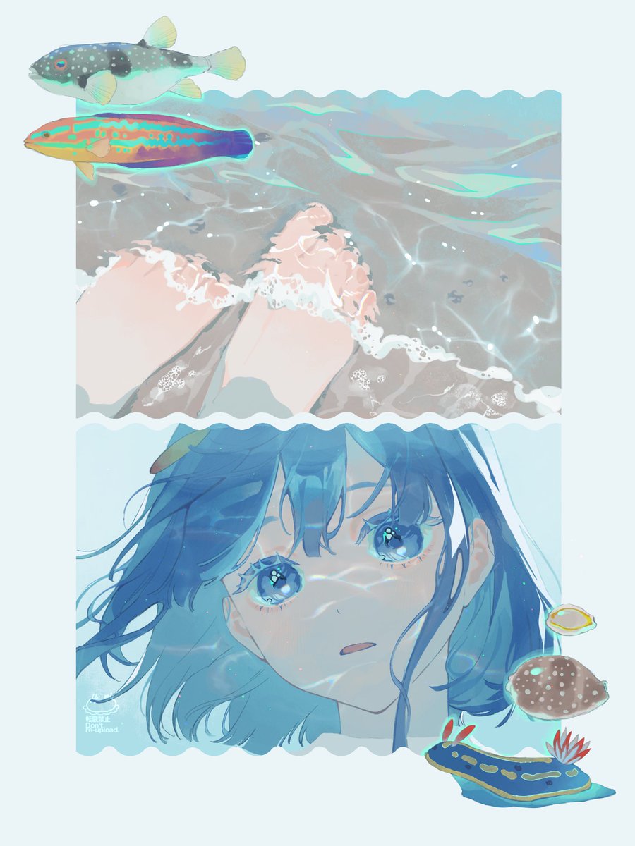 1girl solo looking at viewer open mouth short hair blue eyes blue hair  illustration images