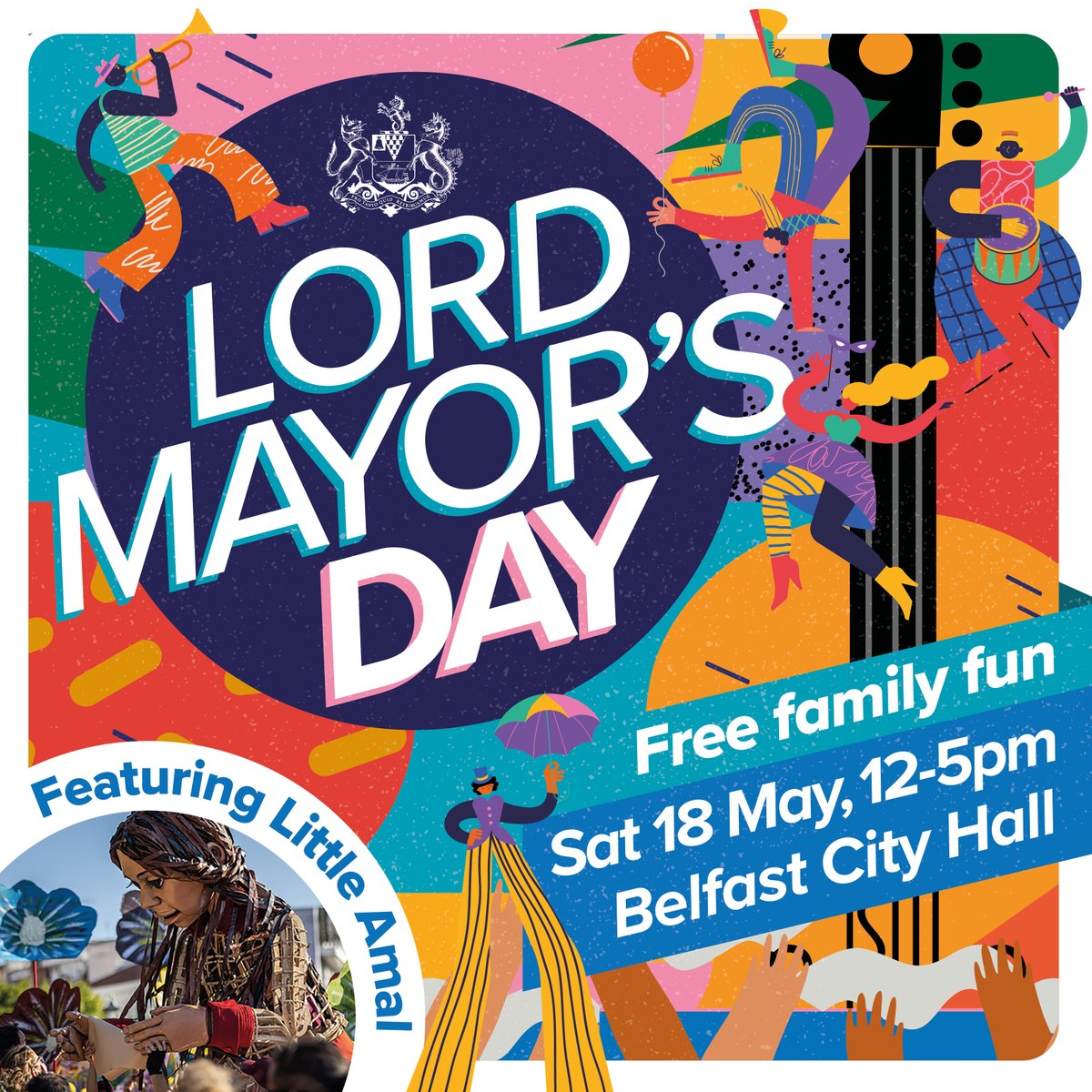 Lord Mayor @Cllrryanmurphy is hosting a free fun day to mark his year in office ✨ 📅Sat 18 May ⏰12pm-5pm Enjoy activities on our lawn including: 👧Little Amal @walkwithamal @artsekta 🤸performers 🌸arts & crafts 🎨face-painting 🎪live circus ow.ly/brmp50Rzogm