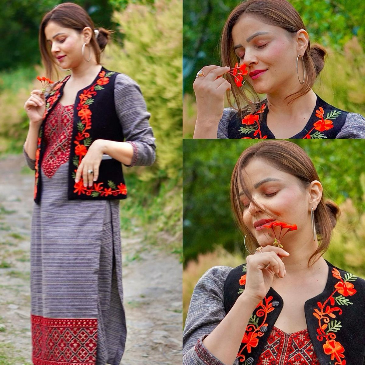 #RubinaDilaik stuns in a traditional embroidered kurta set with a jacket, channeling her inner pahadi girl @RubiDilaik #trending2024