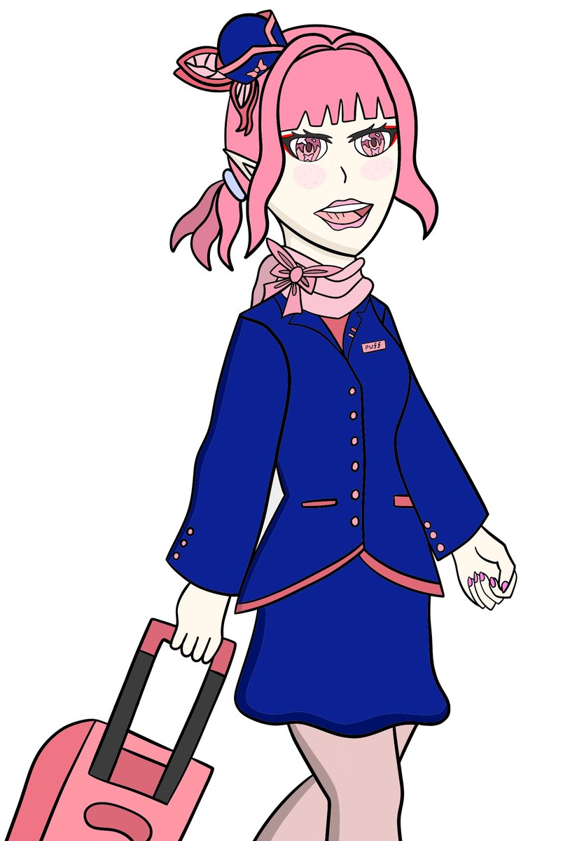 SoulSonicSound's tweet photo. Happy Birthday Puff! Here is a sketch of you as a flight attendant! I had this sketch on the back burner for a bit, and thought it would be the perfect time to finish it up. Since there are planes in every stream you are now appropriately dressed for them now! #Puffillust https://t.co/37jsObEtox