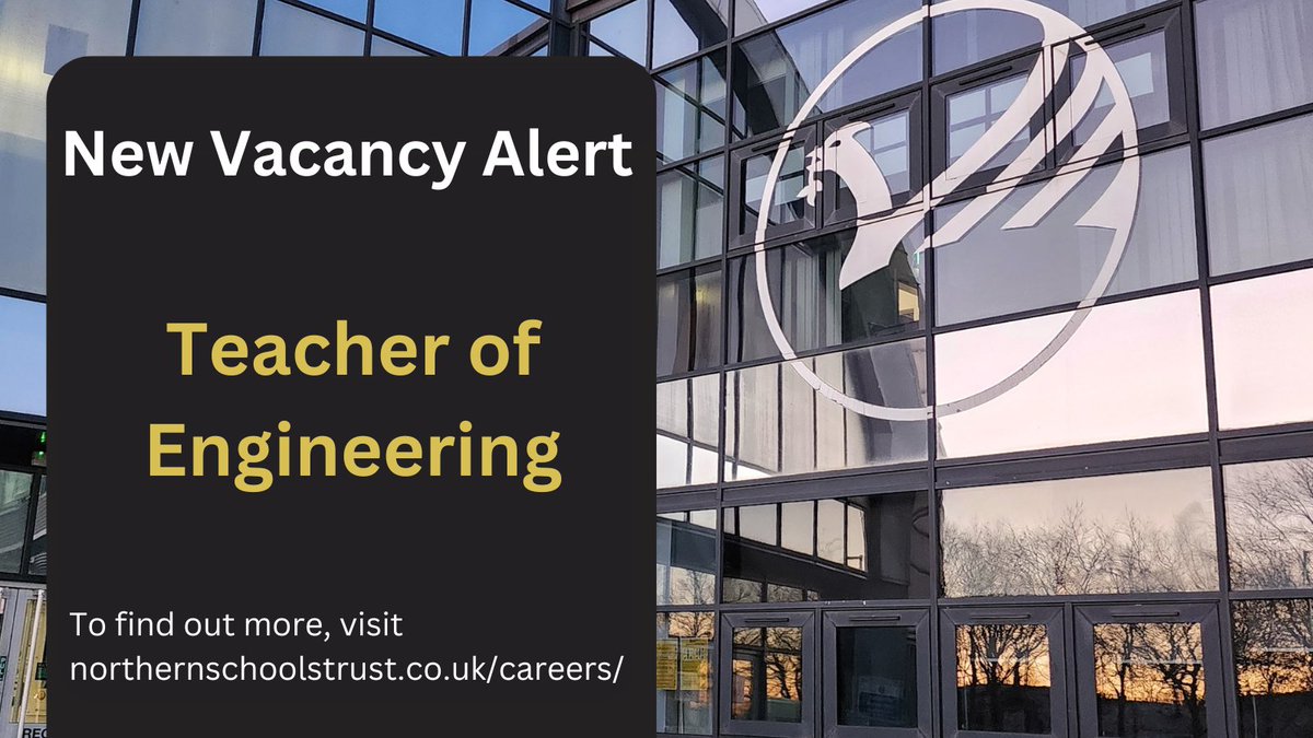 🚨New Vacancy Alert🚨
@NorthLivAcademy are looking to appoint a Teacher of Engineering to teach the next generation of Engineers.
Please see our website for all the latest vacancy information
#workwithus #STEM #engineeringjobs #liverpoolteachers #secondaryschooljobs