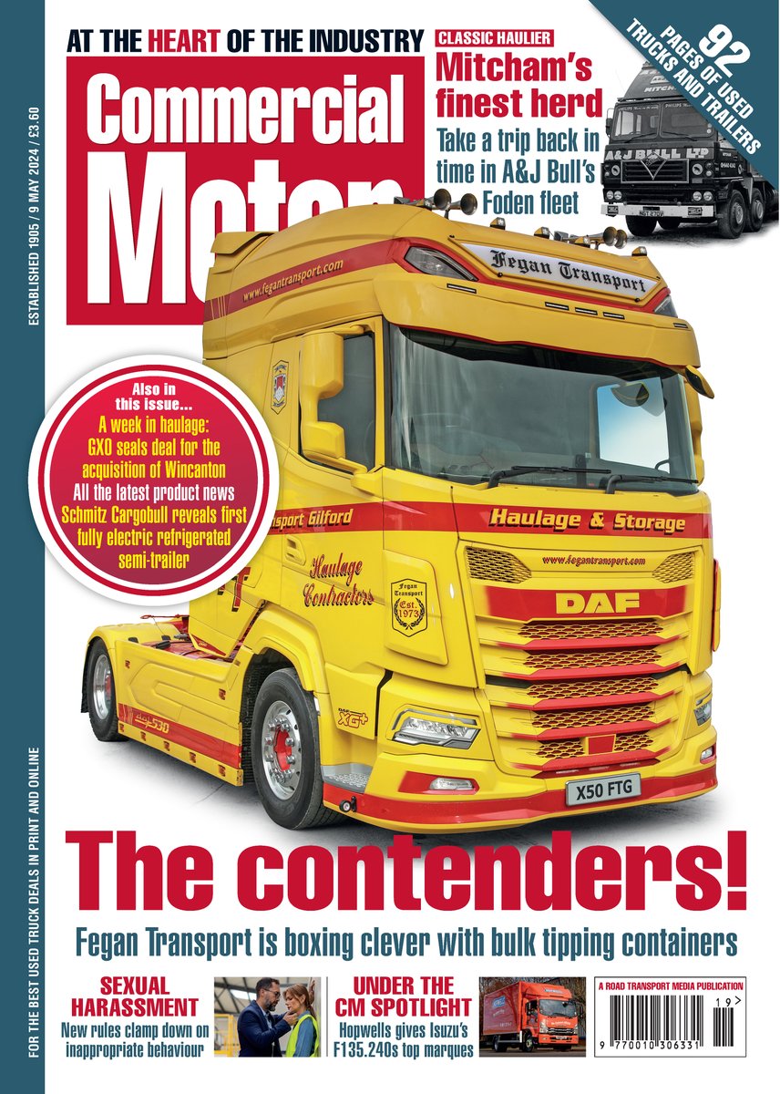 OUT NOW: Commercial Motor 09 May 2024 ► The contenders! - Fegan Transport is boxing clever with bulk tipping containers ► Mitcham’s finest herd – Take a trip back in time in A&J Bull’s Foden fleet ► To subscribe 👉 bit.ly/3VIp95O