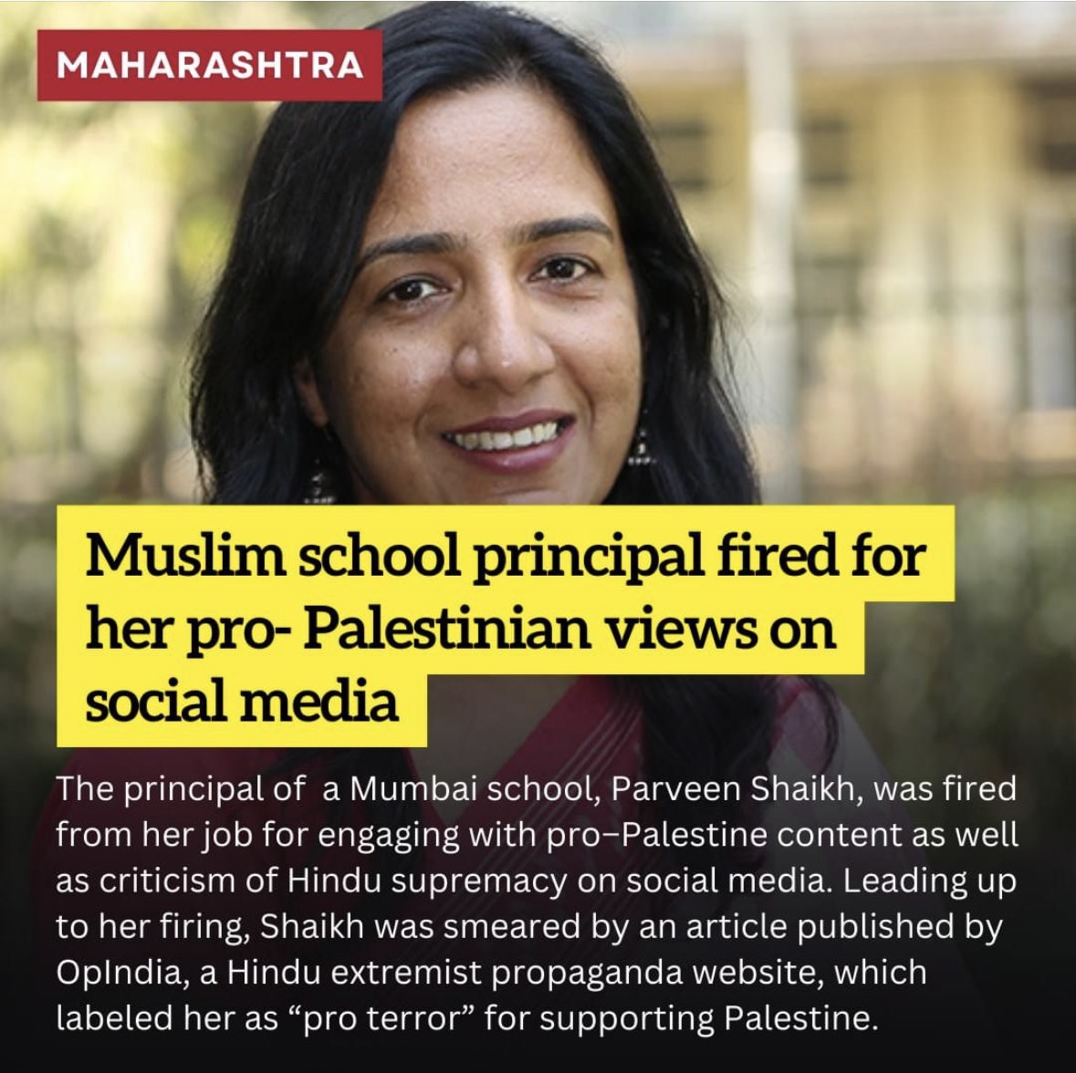 She was smeared by @OpIndia_com, a right wing Hindu extremist magazine that has labeled me an “Islamic terrorist” no fewer than two dozen times.