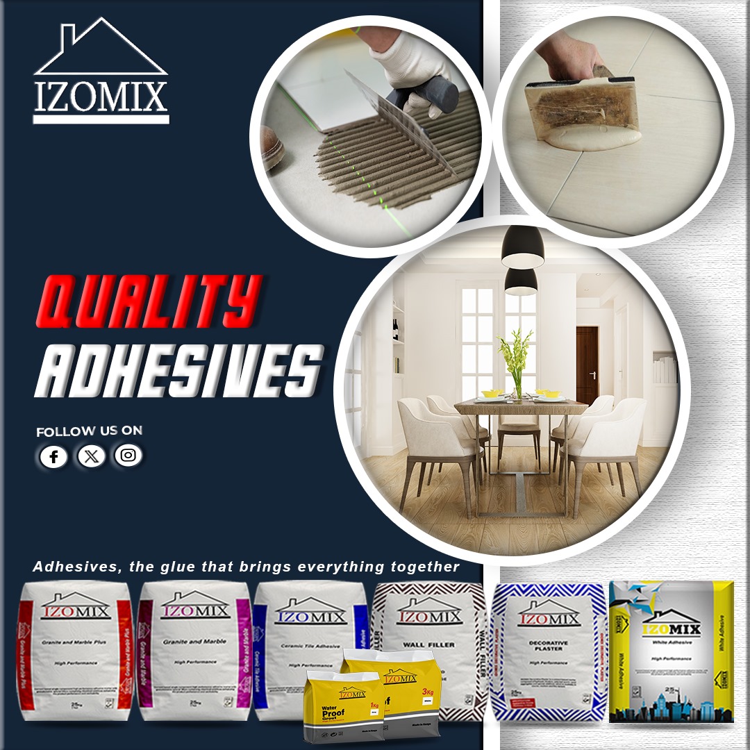 Izomix adhesive, the glue that brings everything together.

#quality #qualityproducts #interior #interiordesign #exteriordesign #architecture #architectural #adhesives #manufacturing #hardwarestore #construction #constructionwork #kenya #Nairobi #tiles #wallfiller #grout