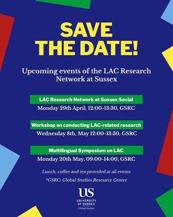 🌎Multilingual Symposium on Latin America and the Caribbean 🗓️Monday 20 May (9am-2pm), Global Studies Resource Centre This symposium welcomes the submission of abstracts on LAC-related topics either completed or in progress. #GlobalStudies bit.ly/3QyqxVq