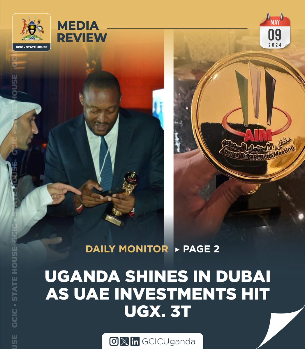 Uganda has been voted the top 🛒investment destination for the United Arab Emirates (UAE) in Africa, recognising its track record of attracting large-scale projects.

#GCICMediaReview
🔗media.gcic.go.ug/gcic-media-rev…