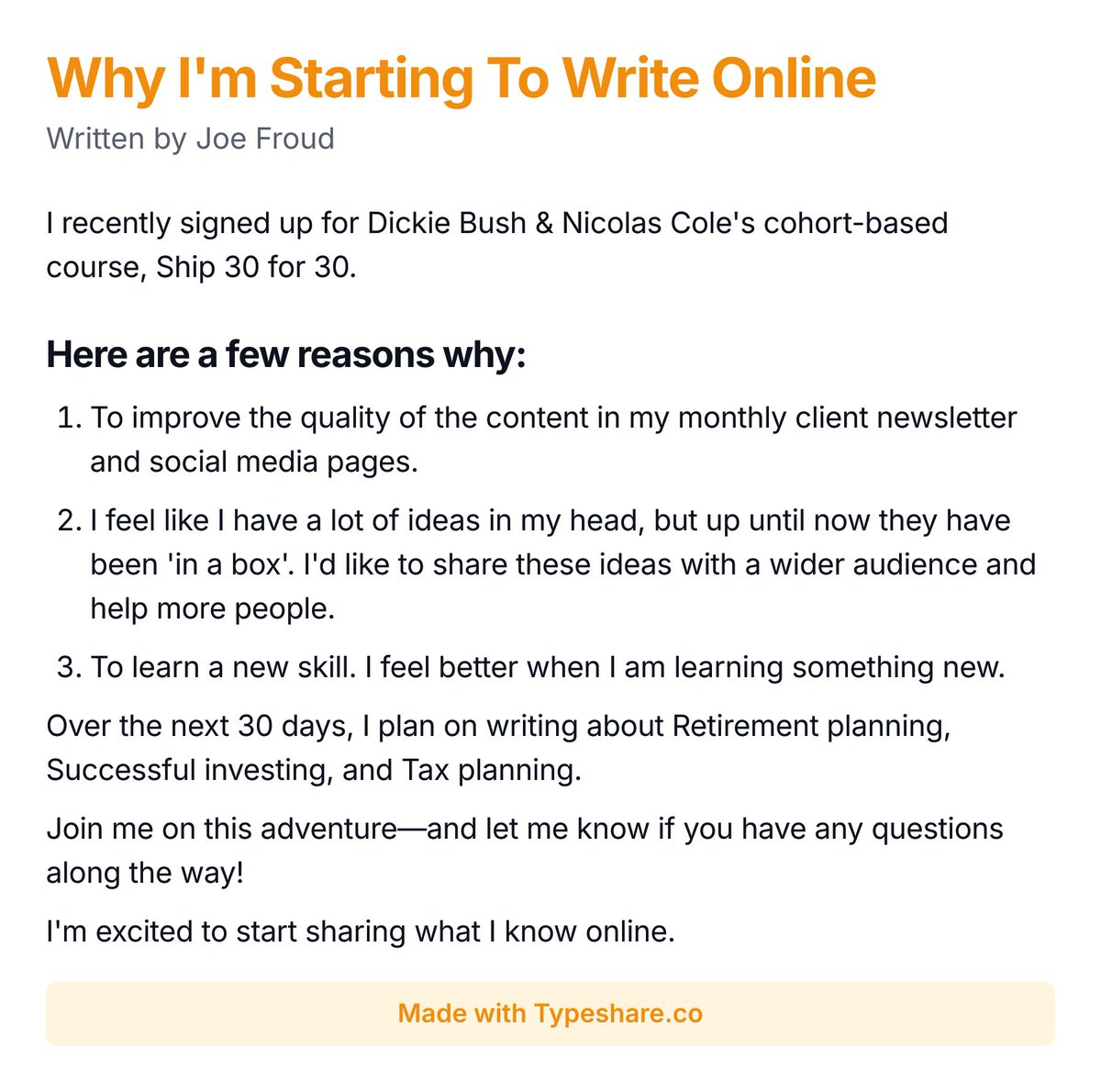 JoeFroud_BLFP's tweet photo. Why I'm Starting To Write Online https://t.co/Tqff1ugN2P