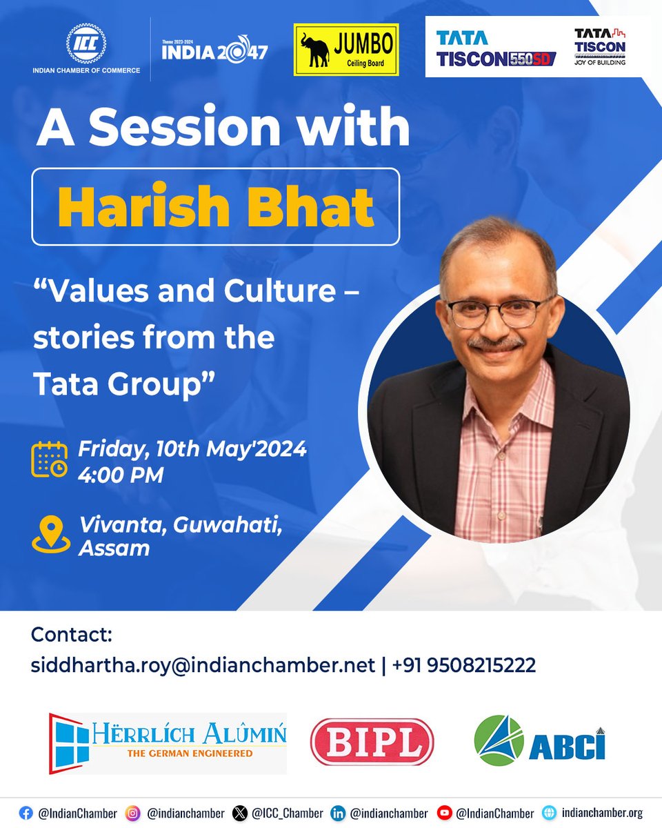 Join us for an exclusive session with *Mr. Harish Bhat* where he'll share his valuable experiences and knowledge. Don't miss out on a golden opportunity to gain insights from the industry maestro himself. Date: Friday, 10th May 2024. Time: 4:00 P.M. Venue: Vivanta, Guwahati,…