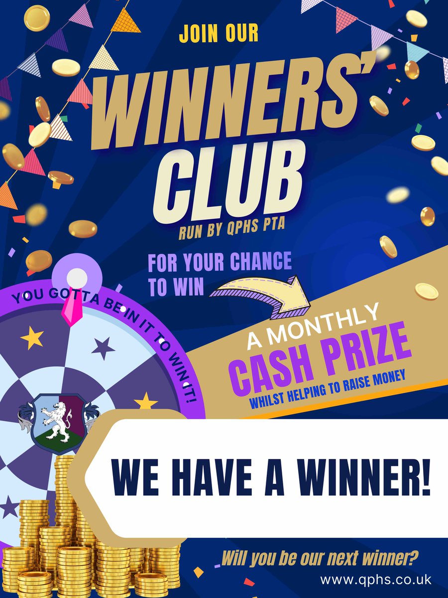 We have a winner & you could be next! Congratulations toJaci who has won our cash prize draw for April 🙌🏻 If you want to turn £2 into £30 or more, then join our PTA Winners’ Club & you could be counting your winnings! Tickets via ParentMail Visit: qphs.co.uk/page/?title=PT…