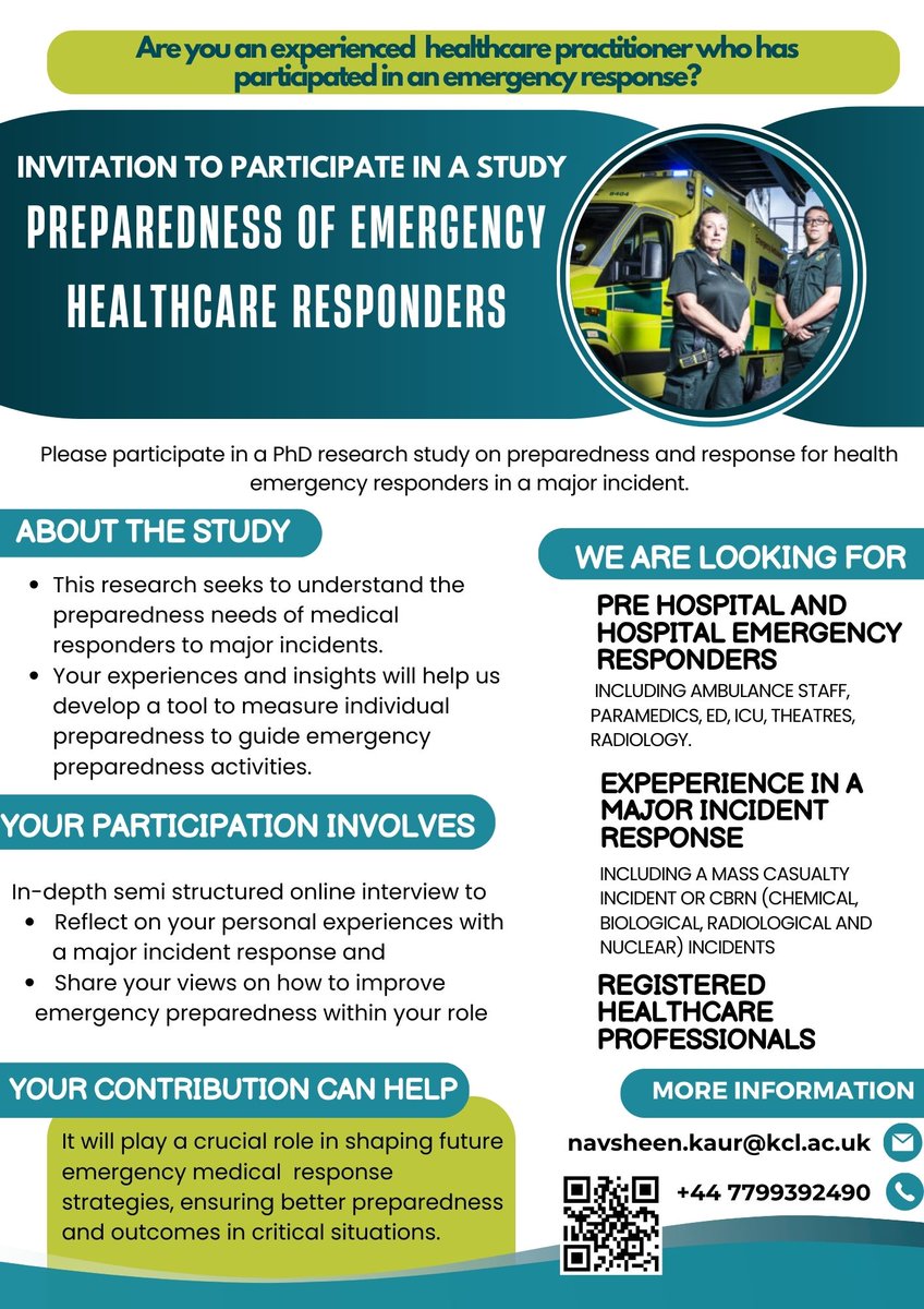 Calling all healthcare workers and emergency responders! 🚑Your experiences in handling major incidents can help shape future preparedness strategies. Share your insights in interview and make a difference. Interested? Contact <a href="/Navsheen5/">Navsheen Kaur</a> #DisasterPreparedness @gabereedy <a href="/EPR_HPRU/">EPR HPRU</a>