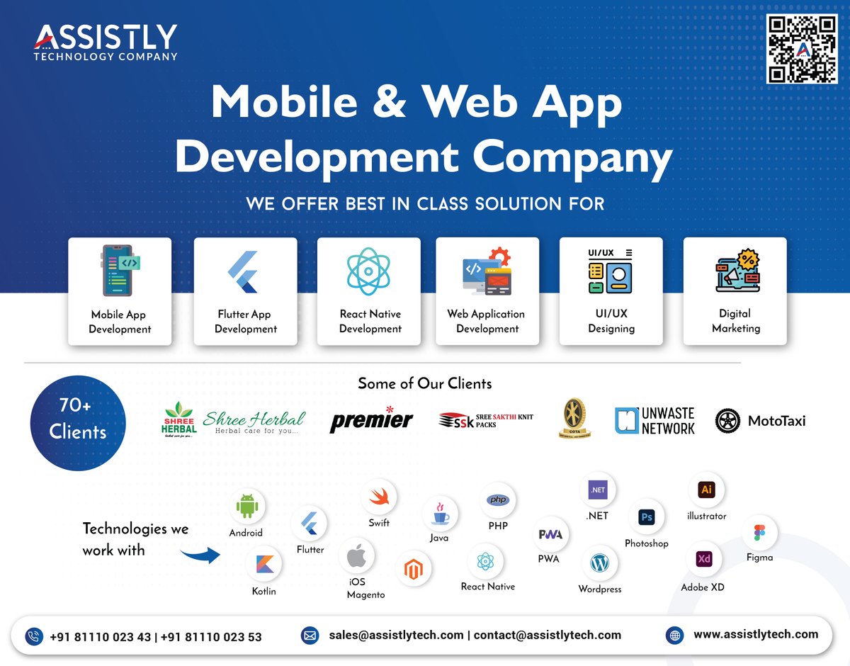 Gladxe_'s tweet photo. 👉Transform your business with our expert🤝💼📈

Assistly Tech is a leading mobile and 🌐web app development company specializing in 📲digital marketing and 👨‍💻UI/UX design. #businessgrowth #businesssuccess #website #webdesign #AppDesign #digitalmarketing #uidesigning https://t.co/nAALSZreDT