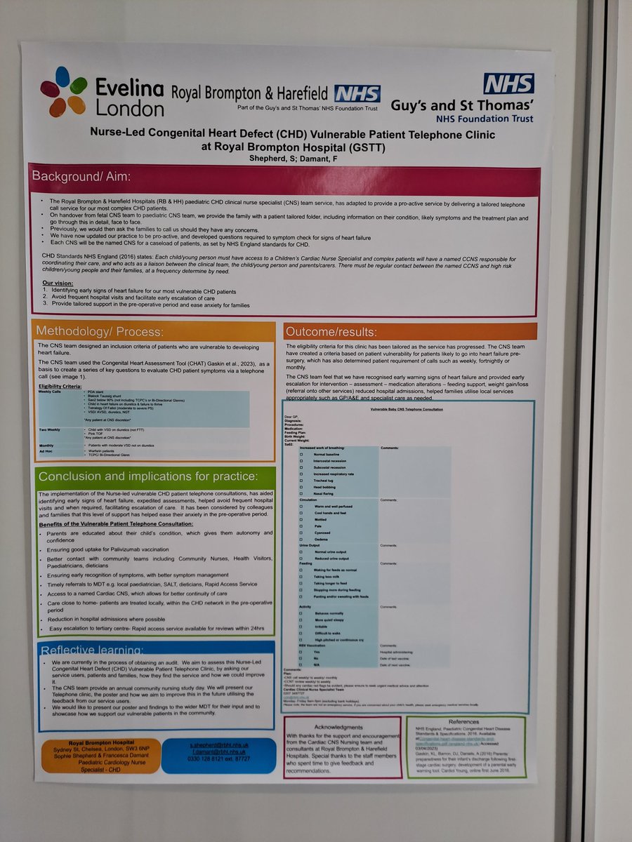 My amazing colleagues, Frankie & and Sophie, presenting their work developing a vulnerable patient telephone clinic for children with congenital heart disease at #AEPC2024