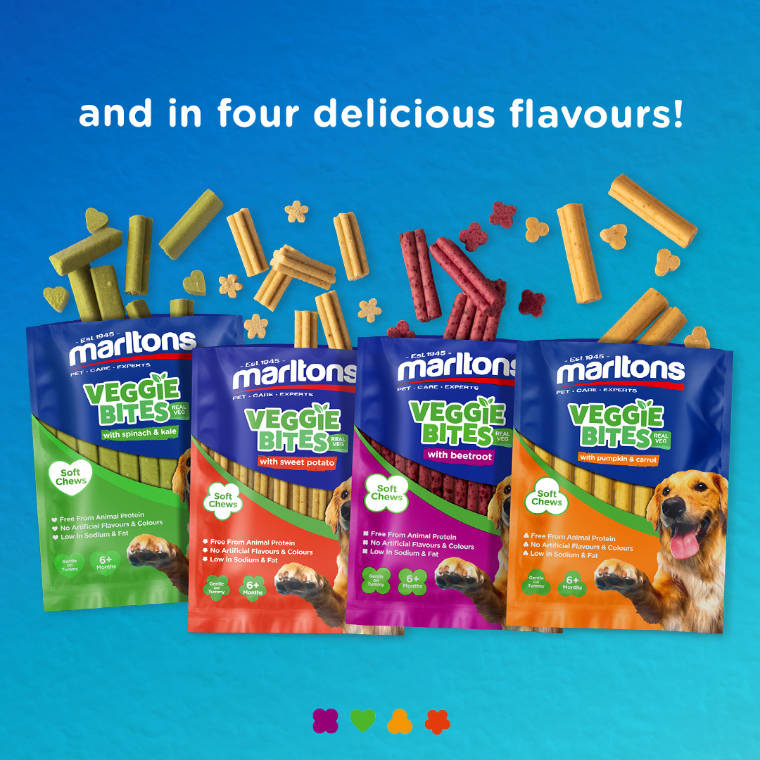 Try the new Marltons Veggie Bites! ✅ 🐶The perfect anytime snack, in 3 convenient sizes and 4 delicious flavours your dogs will love!

The Beetroot variant is bursting with flavour! It’s a natural source of vitamins and fibre that will help keep your pet healthy and active. 💪
