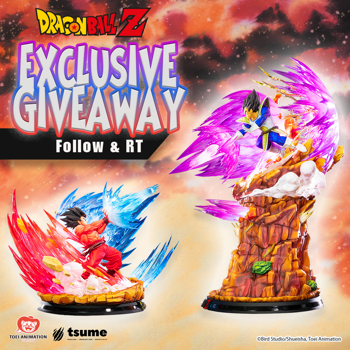🔥 IT'S GOKU (05.09) DAY 🔥 We are giving away this gorgeous pair of GOKU KAIO KEN and VEGETA GALICK GUN statues by @TsumeArt ! To participate : 👉 Follow @ToeiAnimationEU 👉 RT this post Only 1 lucky winner will be chosen on May 17th and be contacted by DM. T&Cs apply :…