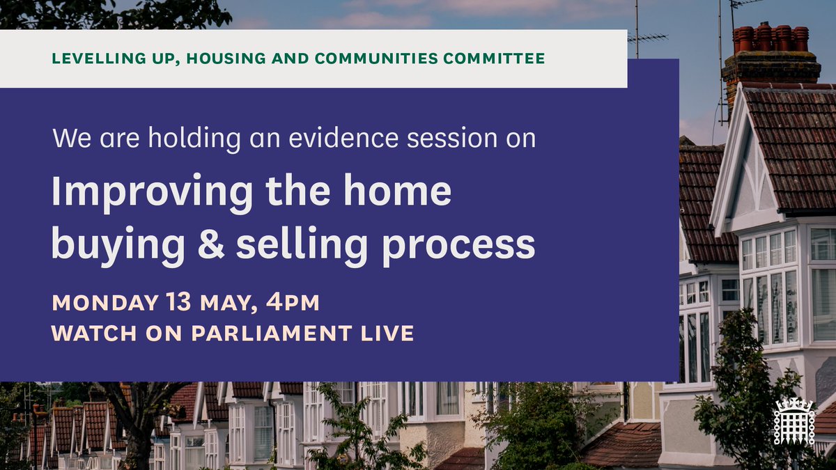 Next week, we'll begin our inquiry on improving the home buying and selling process by hearing from: ⦿ The Home Buying & Selling Group ⦿ @HomeOwnersAll ⦿ @OpenPropData ⦿ @RICSNews ⦿ @PropertymarkUK ⦿ @CATradeBody Find out more 👉 committees.parliament.uk/event/21505/fo…