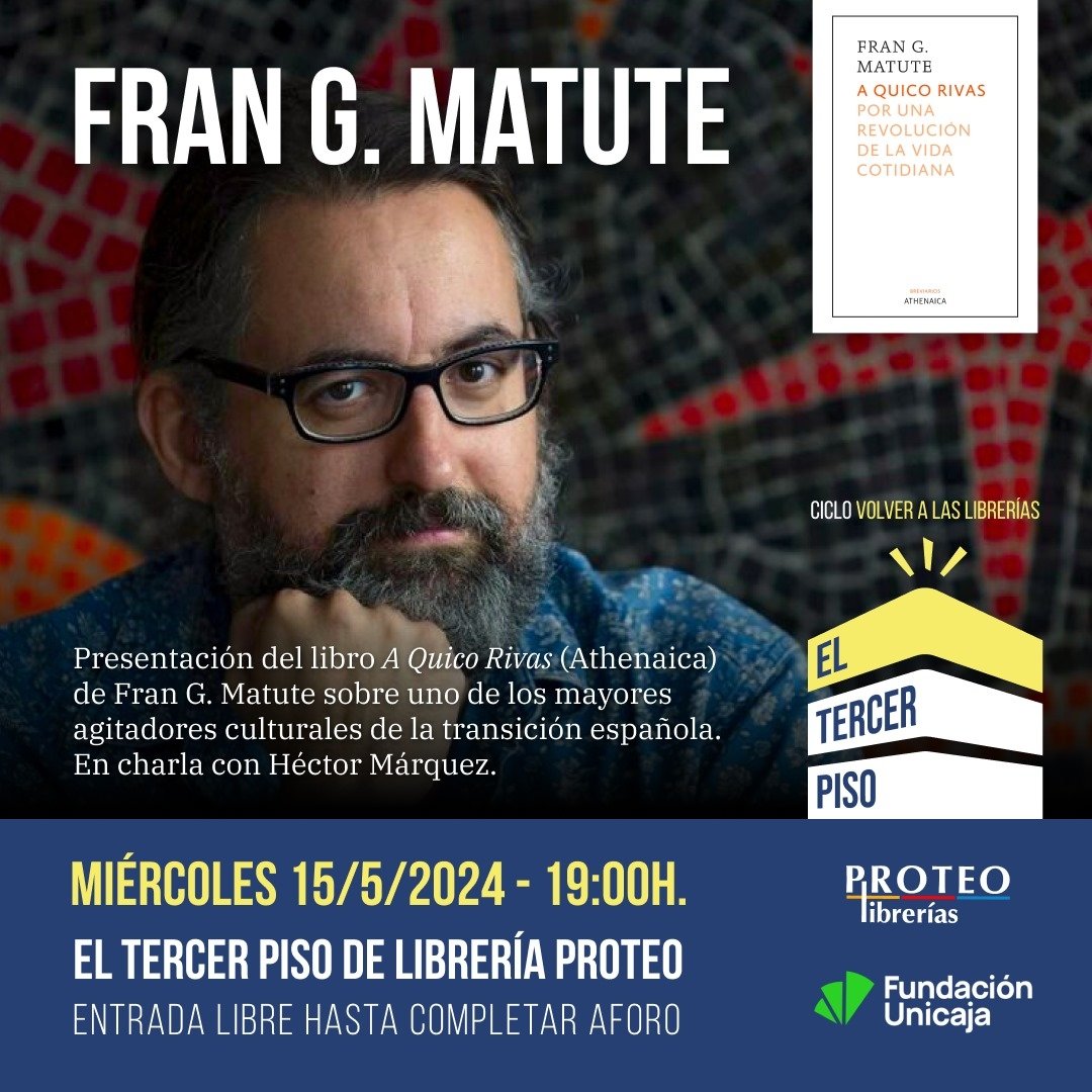 Y así comienzo la semana que viene: miércoles 15; 19:00; invocando con <a href="/FranGMatute/">Fran G. Matute</a> a #quicorivas en #eltercerpisoproteo de <a href="/LibreriaProteo/">Librería Proteo</a>. Vida y milagros de un ácrata aristócrata que hoy nos iluminaría un poco este camino de minas amarillas.