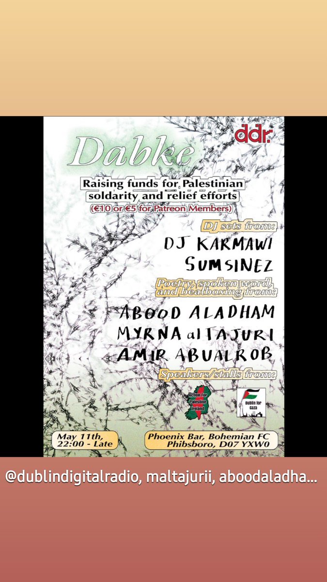 👑Mon Chereeta🎵 (@queeniebee618) on Twitter photo Dabke hosted by <a href="/DublinDigiRadio/">Dublin Digital Radio</a> via BOHs in Phibsboro May 11th, Saturday from 10p. Tickets >> eventbrite.ie/e/ddr-dabke-ti… Dabke hosted by <a href="/DublinDigiRadio/">Dublin Digital Radio</a> via BOHs in Phibsboro May 11th, Saturday from 10p. Tickets >> eventbrite.ie/e/ddr-dabke-ti…