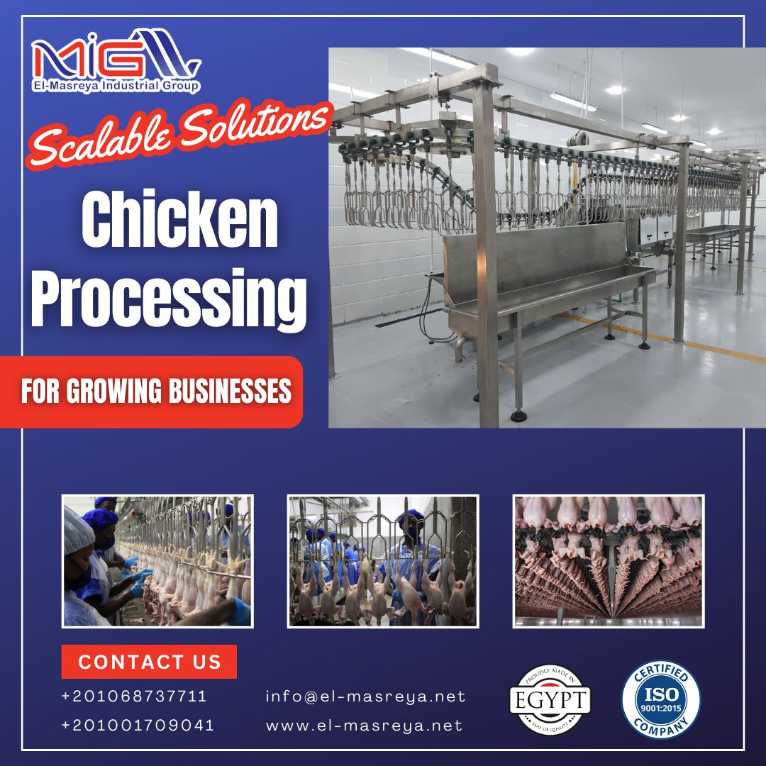 Grow your business and experience smoother operations and higher output with our scalable chicken processing line.
for more details:
WA: +201068737711
Phone: +201001709041
Website: el-masreya.net
E: info@el-masreya.net #poultryequipment #slaughterhouse #slaughteringline