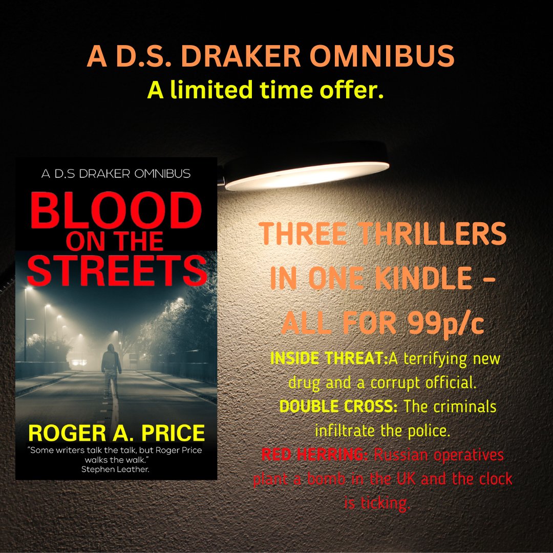 The DS Draker 4.5 * rated crime fiction trilogy is still available as one Kindle for ONLY 99p. But not for much longer.
Grab yours now while it's so cheap and keep in in your library at the ready. amazon.co.uk/Blood-Streets-… #CrimeThrillers #omnibus #CountDownDeal #bestsellingauthor