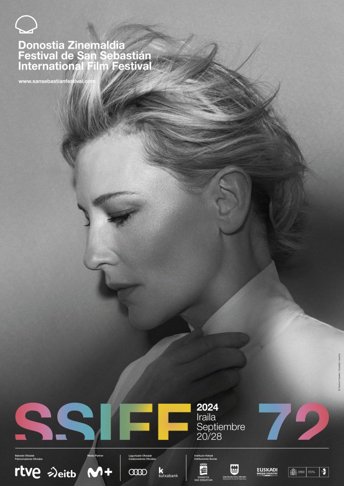Cate Blanchett es la imagen de la 72 edición del Festival de Cine de San Sebastián que arranca el 20 de septiembre. La actriz recibirá también el #PremioDonostia a toda su trayectoria. El festival arranca el 20/09 con el estreno mundial de #Emmanuelle de Audrey Diwan. #SSIFF72
