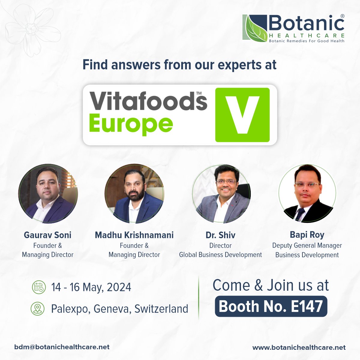 We are leading the way in showcasing our innovative natural products. The team of founders and directors will be available at Booth E147, eager to engage with attendees and share their vision for a healthier, more sustainable future.

#Botanichealthcare #herbalextracts
