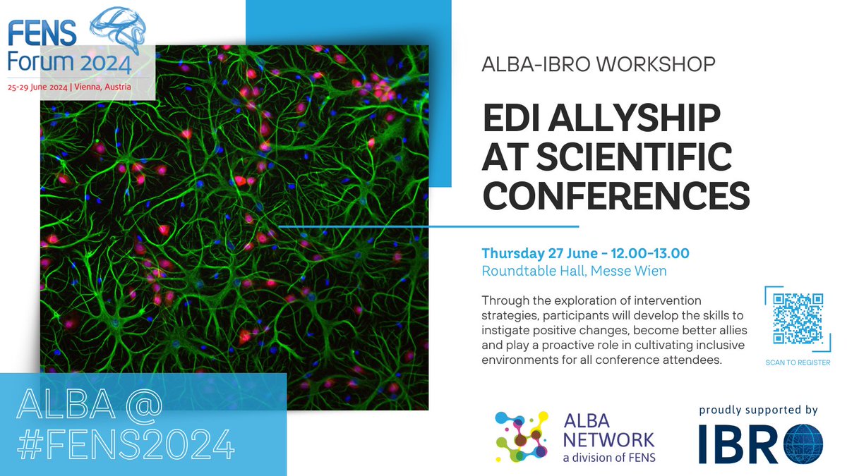 @FENSorg @AustrianNeuros1 🤝 SIE10: ALBA-IBRO workshop on #diversity & #inclusion #allyship at scientific conferences 📆 27 Jun 12:00-13:00 - Roundtable hall ❗Registration required 👉 loom.ly/-1rotVU supported by @IBROorg 🧵2/5