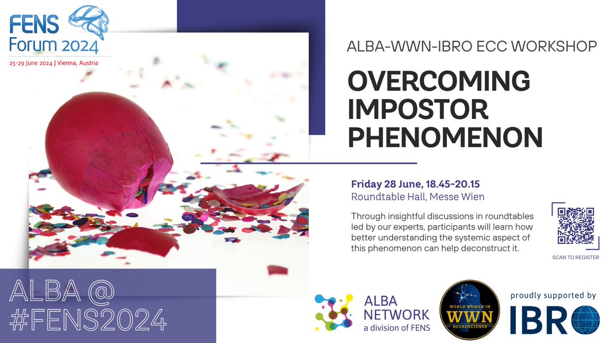 @FENSorg @AustrianNeuros1 @IBROorg 💪🏿 NE19: ALBA-WWN-IBRO ECC workshop on overcoming #ImpostorPhenomenon 📆 28 Jun 18:45-20:15 - Roundtable hall ❗Registration required 👉🏿 loom.ly/updjaNM supported by @IBROorg, with @WorldWomenNeuro and IBRO Early Career Committee 🧵4/5