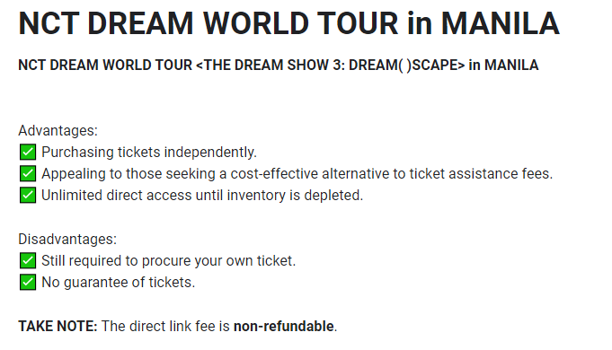 onpointticket's tweet photo. Hello! We're offering direct links for NCT TDS3 Livenation presale and General sale.

Price: ₱1500 per day  
Form link: https://t.co/Krv1OYcIOj

DM us for payment methods. 📲

#NCTDREAM_THEDREAMSHOW3 #NCTDREAM_WORLDTOUR #THEDREAMSHOW3_in_MNL #NCTDREAM_THEDREAMSHOW3_in_MNL https://t.co/mF0lqOQaXA
