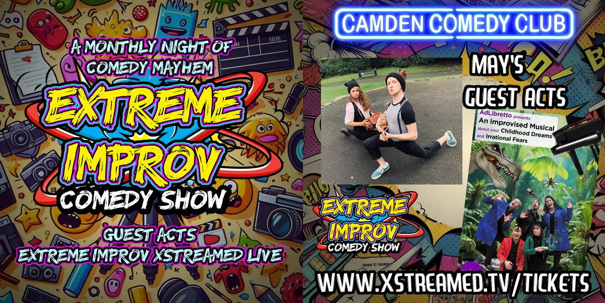 TONIGHT!!!
🤩See Extreme Improv Live on stage for our next Big Night of Improv! 
😎 May 9th at 7pm at the Camden Comedy Club!
😍Featuring a live Extreme Improv XStreamed show!
🤩Plus Guest Acts: Peasoup and AbLibretto!
⭐Tickets: xstreamed.tv/ticke
dice.fm/event/527ld-ex…