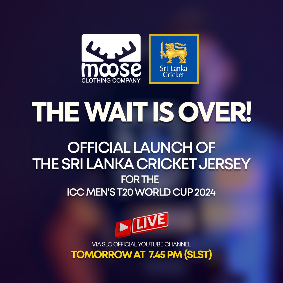The wait is over! The much-anticipated reveal of the Sri Lanka Cricket Jersey for the ICC T20 World Cup 2024 is happening tomorrow(10th May) at 7:45 PM (SLST). Don't miss the live stream on the SLC YouTube Channel and Moose Clothing Social Media Pages. Get ready to be amazed!…