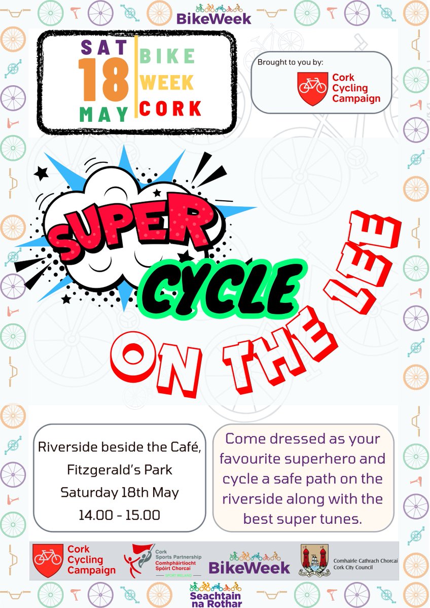 🦸‍♂️ Join us Tommorow for a superhero-themed event for kids of all ages! Show your inner superheroes! We meet at the riverside beside the Café in Fitzgeralds Park at 14.00. #bikeweekcork @CorkSports @tmfcork @corkcitycouncil @CorkBikeWeek