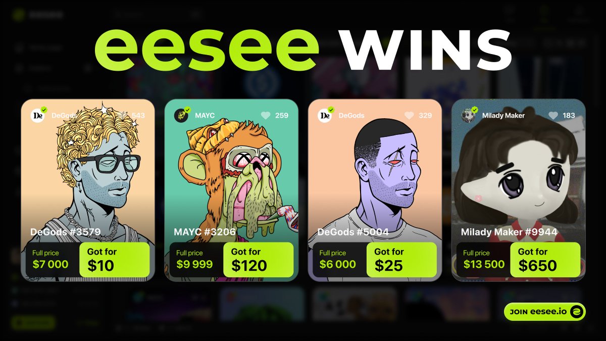 🏆 It's easy to win on eesee! Every day tens of eesee users become winners in raffles and get cool items for just a fraction of their true cost 💸 Let's take a look at the hottest items that were recently raffled and how much profit did the winners get from participation 👇