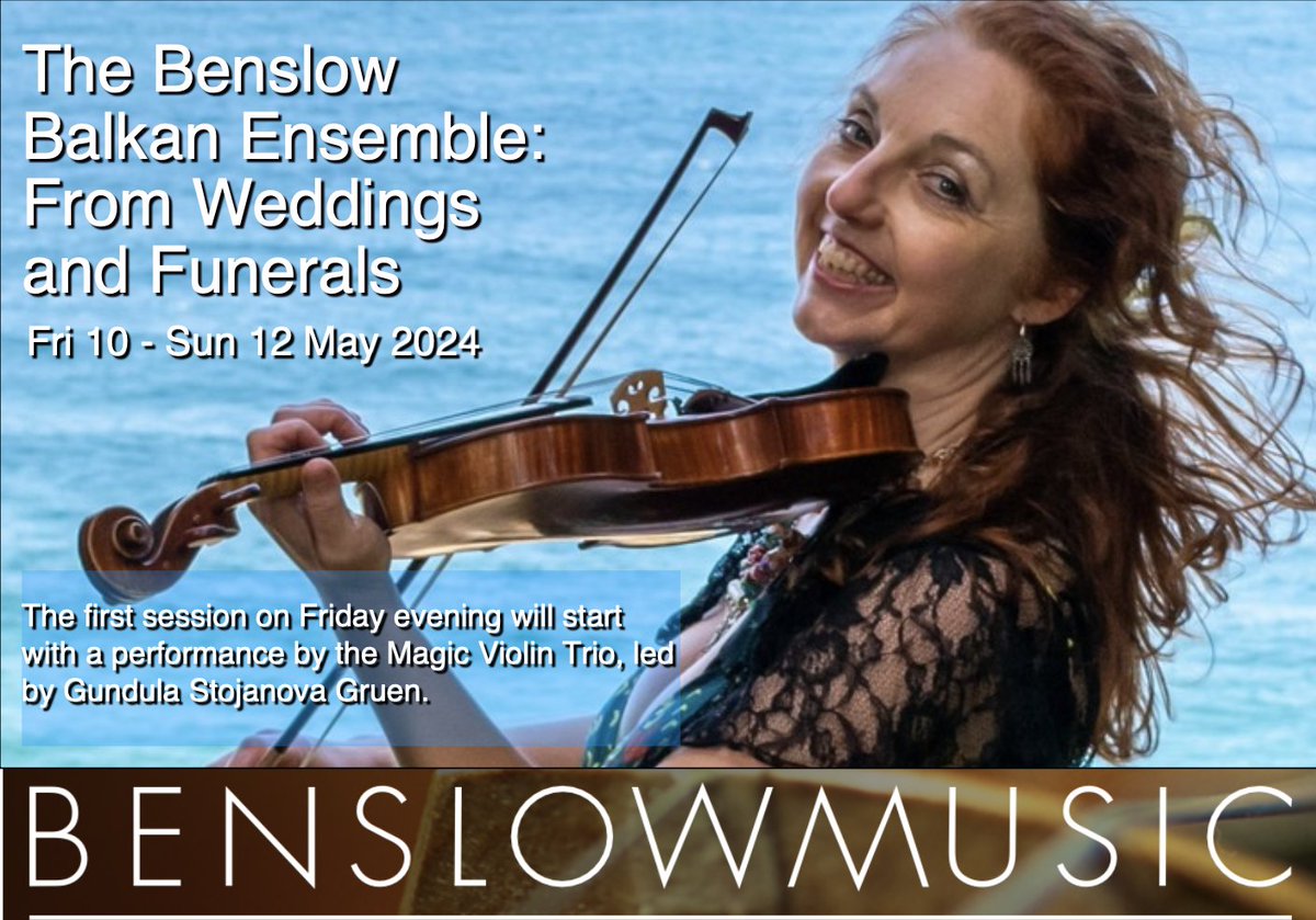 The Benslow Balkan Ensemble. Tickets are available for tomorrow's performance by the Magic Violin Trio, led by Gundula Stojanova Gruen. The trio will play repertoire covered in the workshop plus songs and pieces fitting the theme. #benslowmusic #concerts benslowmusic.org/index.asp?Page…