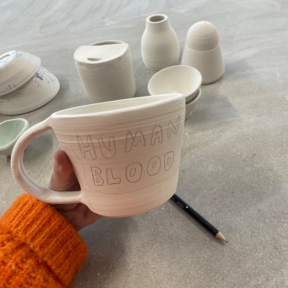 My first time making something that is just for me - and it’s a HUGE mug that will say “HUMAN BLOOD” on it (making a matching carry cup too). Question is: should there be a bat on it?