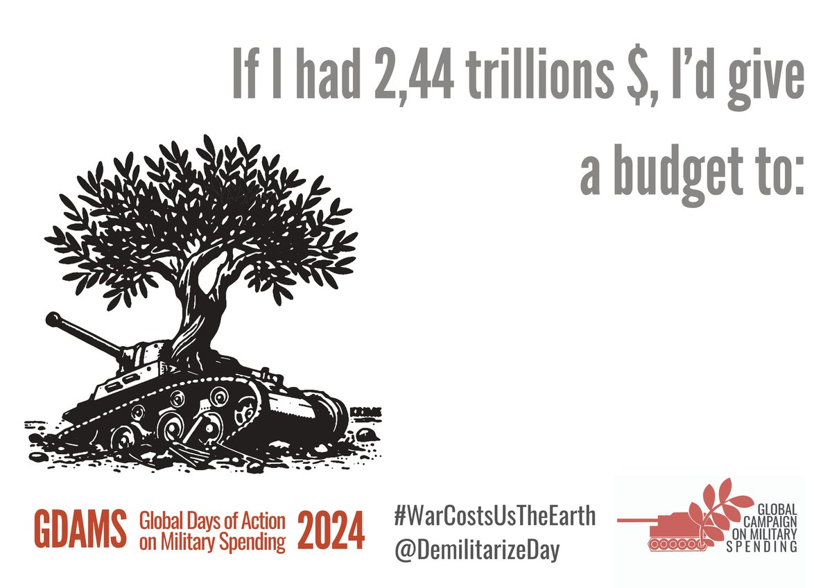 online campaign by proposing alternatives to the 2.44 trillion USD the world dedicates to the military each year.
demilitarize.org/media_news/war… 

#WarCostsUsTheEarth #GDAMS