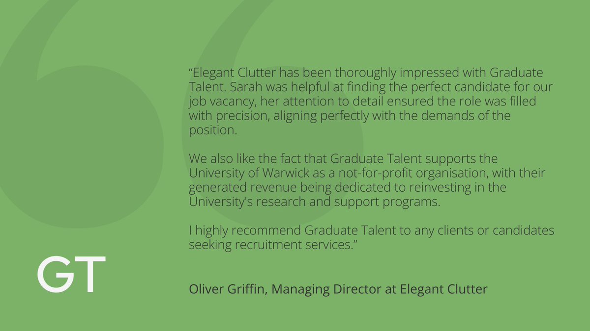 Graduate_Talent's tweet image. Graduate Talent helped Elegant Clutter find the perfect candidate for their vacancy.

Read what their Managing Director had to say about Graduate Talent.

🔗 Are you looking for a new role? Visit graduatetalent.com

#GradJob #FindAJob #JobSearch #CareerOpportunities