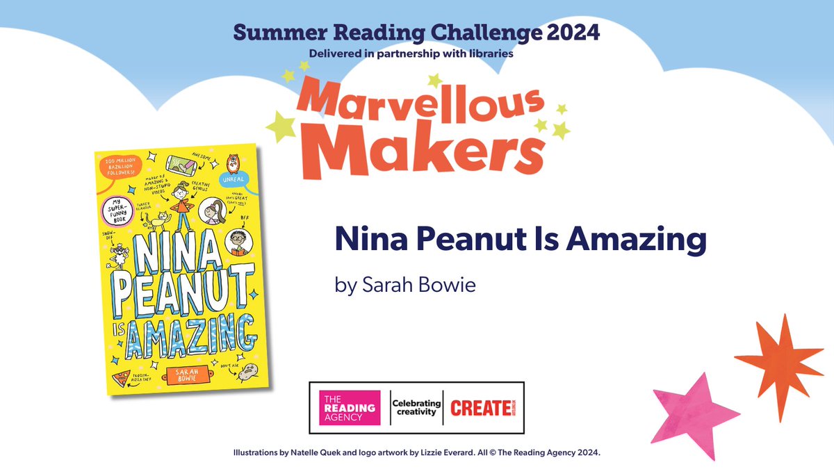 We’re delighted that NINA PEANUT IS AMAZING by @bowie_sarah is on this year’s #SummerReadingChallenge book list! This summer, @readingagency will be teaming up with @createcharity to spark imagination through books. Find out more: #MarvellousMakers bit.ly/marvellous-mak…