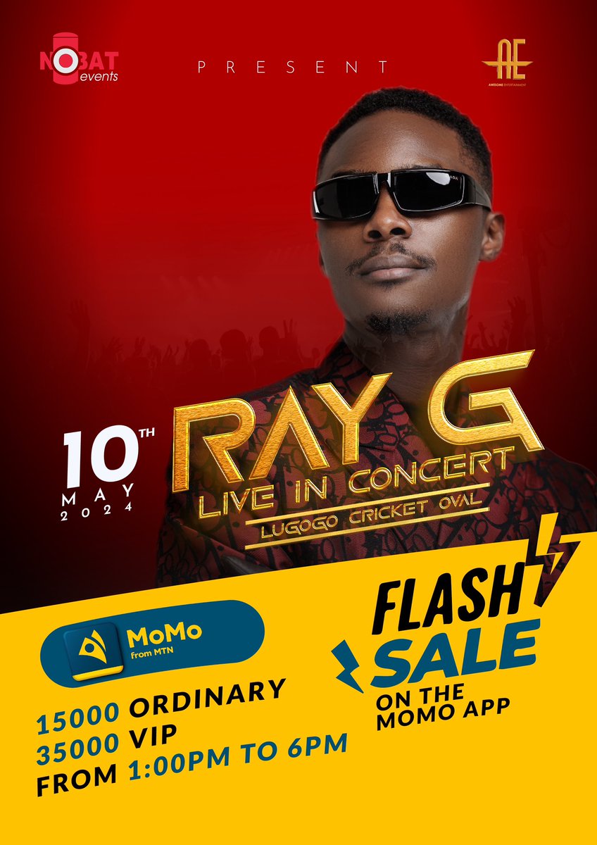 Edited!. Due to public demand we have decided to put a flash sale on Momo from now to 6p VIP : 35000/= Ord: 15000/= momoticketing.com/event/ray-g-li… #RayGLiveInConcert #LugogoCricketOval 🙏🙏🙏🙏