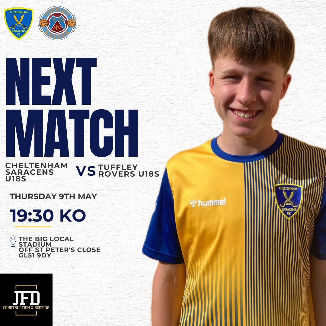 🏟️ @TuffleyRovers18 (H) Get down to The Big Local tonight and support the boys! What a day for it ☀️☀️ 📅 Thursday 9th May, 2024 ⏰ 7:30pm 🏆U18 FLOODLIT SPLIT DIV ONE 📍GL4 3HA 🎟️£3 Match Sponsor: @JFDROOFING @CheltYFL